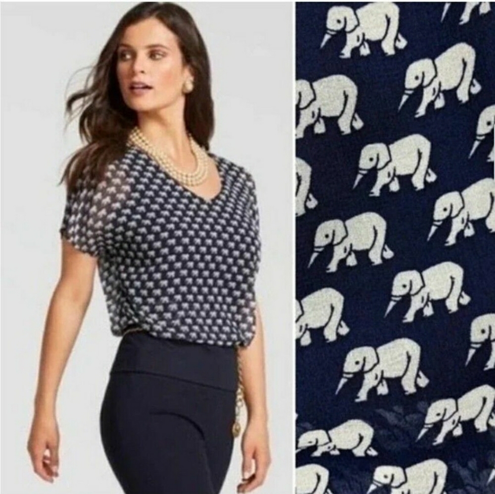 Cabi Elephant Parade Slit Back Navy Top  | Small